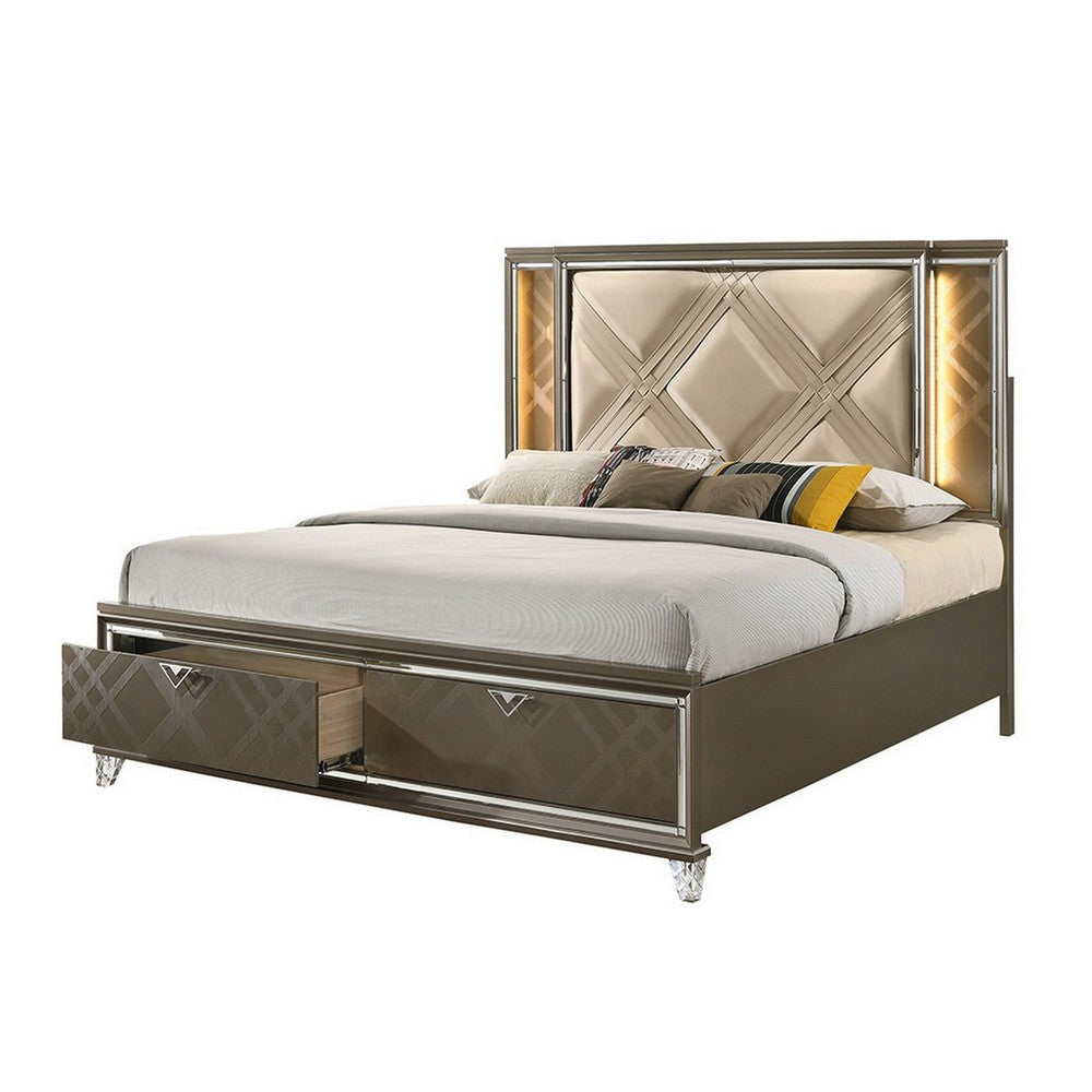 Full Bed with 2 Drawers and Padded Headboard, Brown