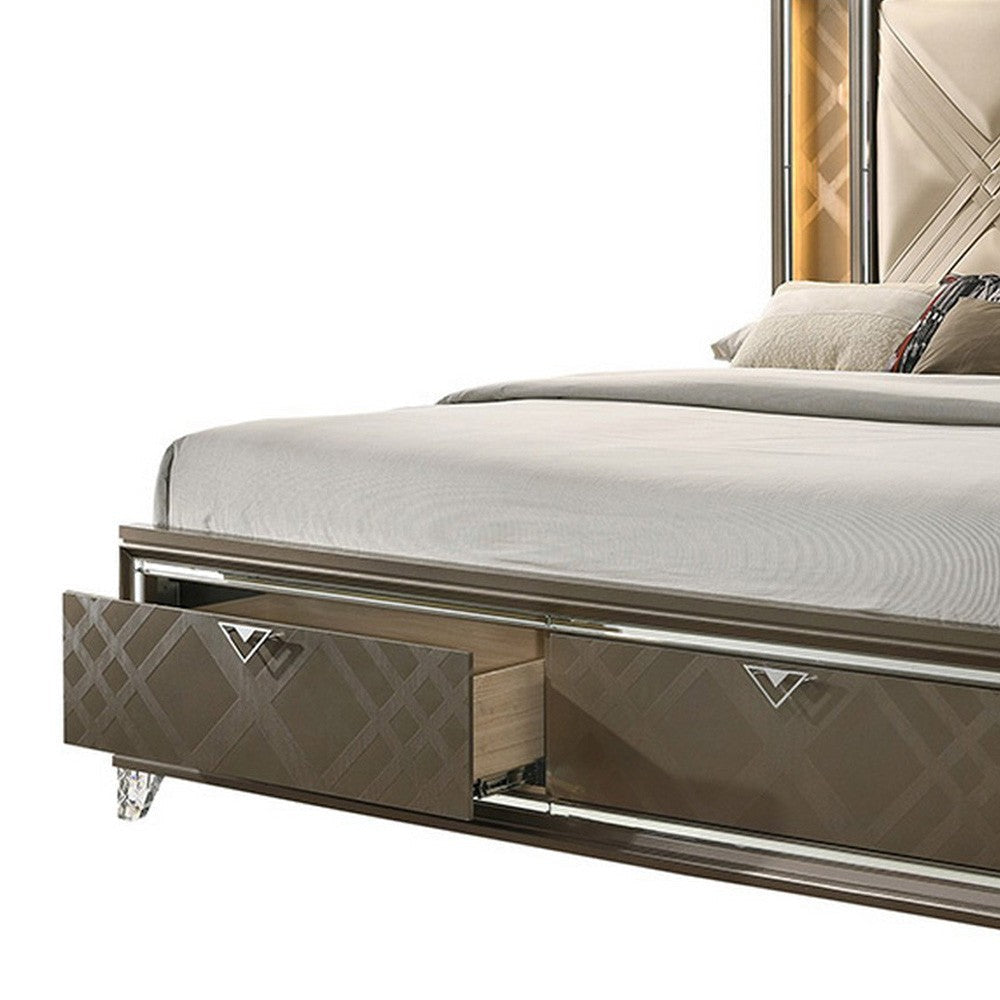Full Bed with 2 Drawers and Padded Headboard Brown BM252712