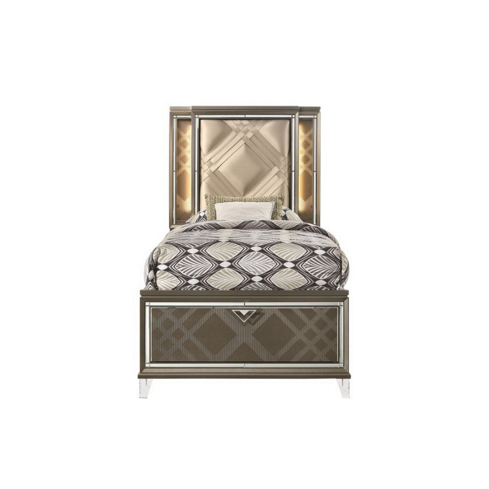 Twin Bed with 1 Drawer and Padded Headboard Brown BM252713