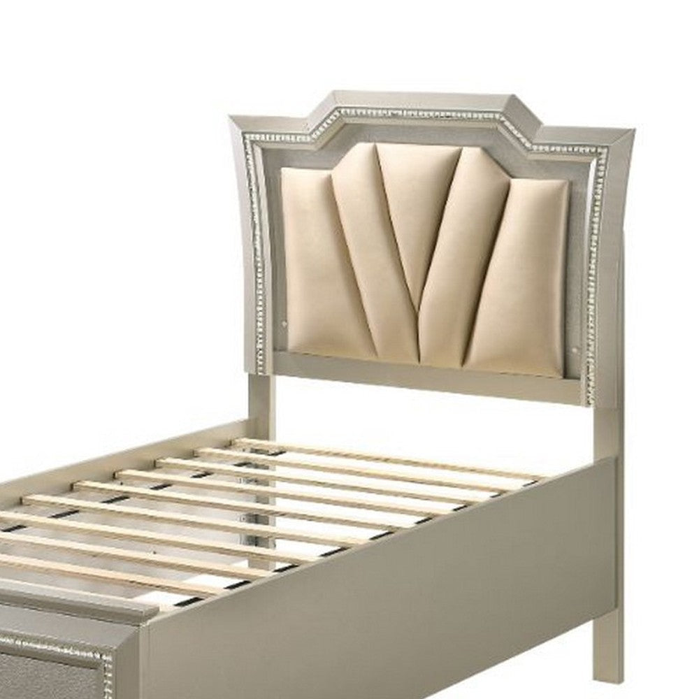 Full Bed with 1 Drawer and Padded Headboard Champagne Gold BM252717