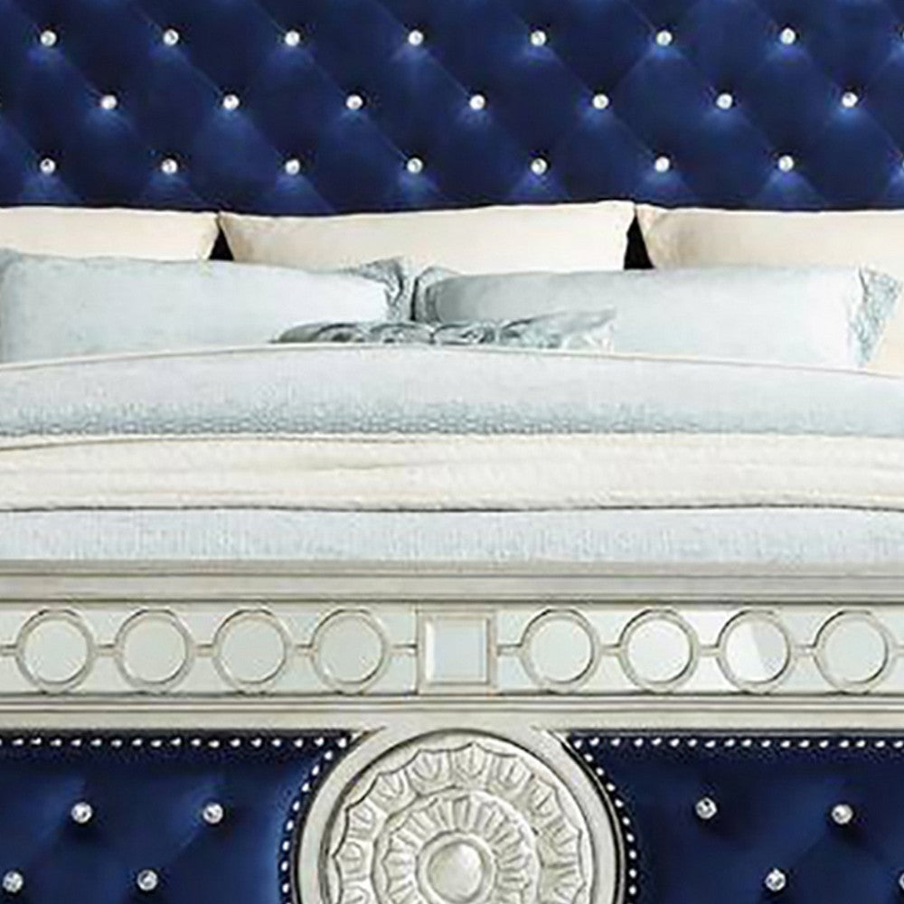 Queen Bed with Button Tufting and Mirror Trim Black BM252720