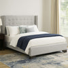 Queen Bed with Full Fabric Upholstery and Tufting, Light Gray