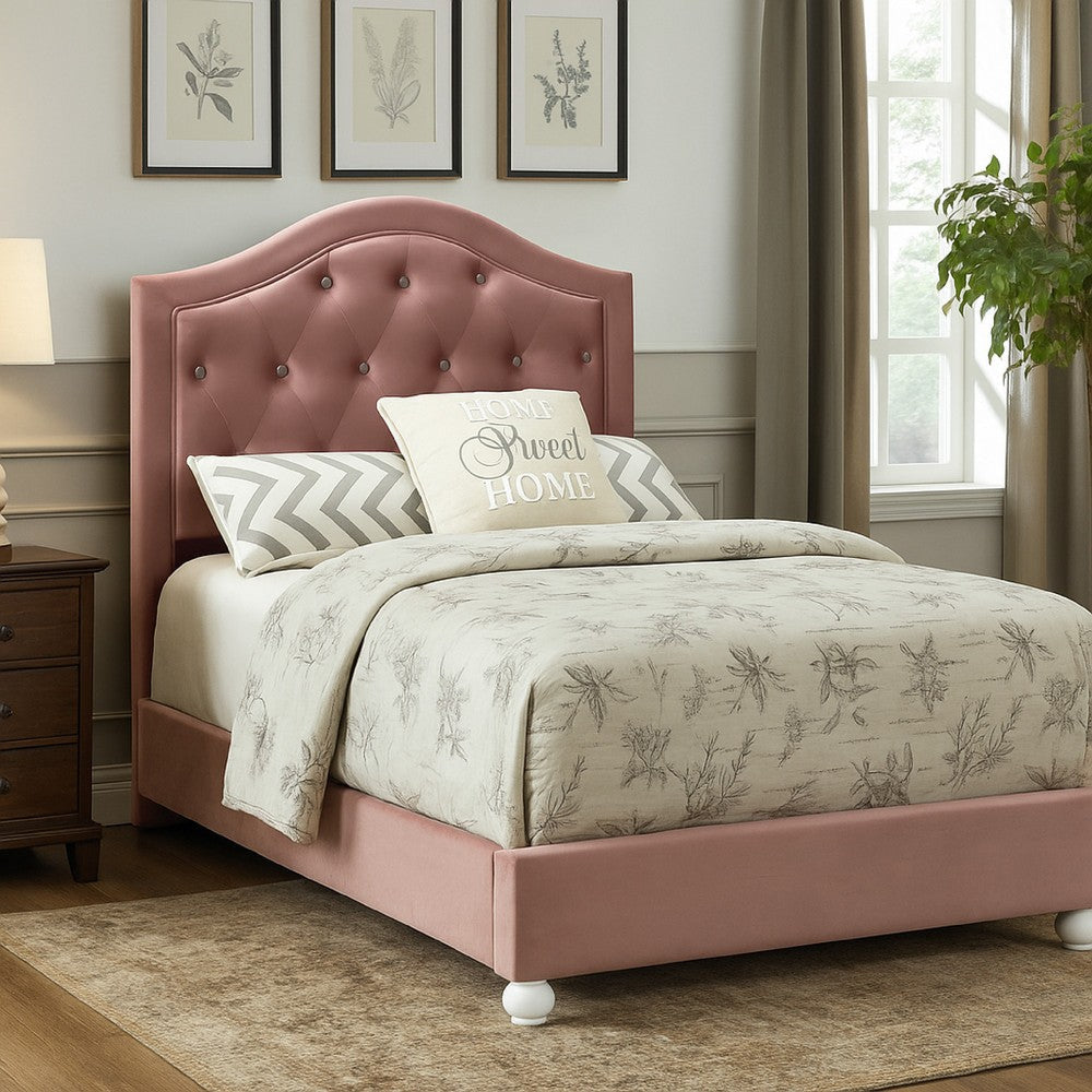 Full Bed with Button Tufted Arched Headboard, Pink