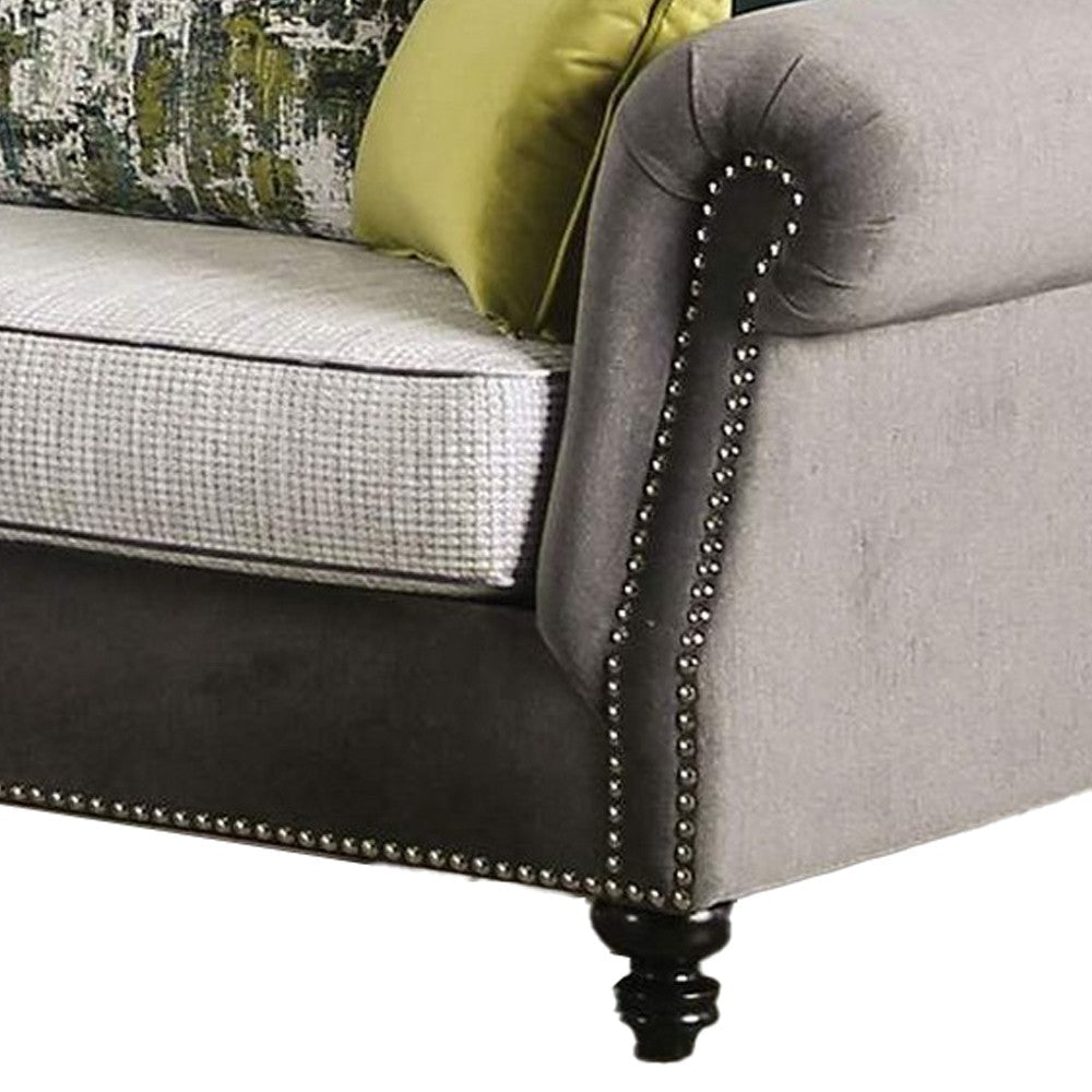 Loveseat with Rolled Arms and 4 Accent Pillows Gray BM252885
