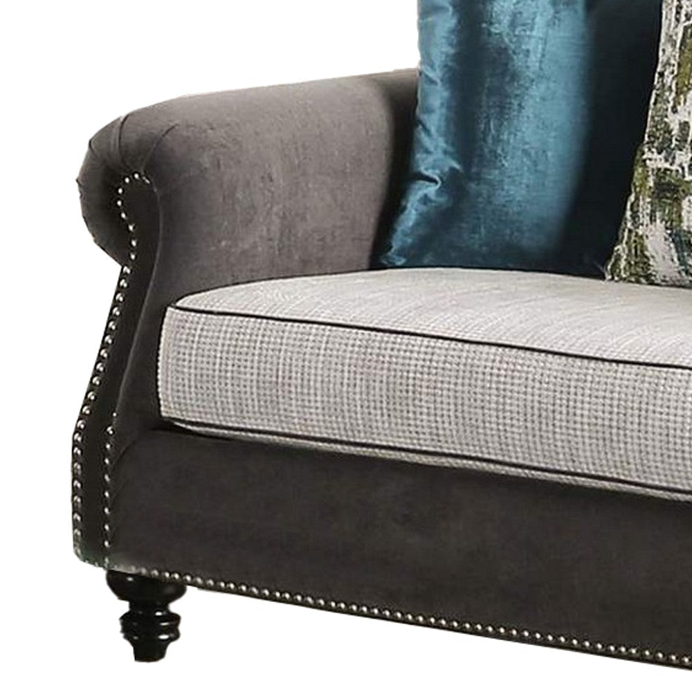 Loveseat with Rolled Arms and 4 Accent Pillows Gray BM252885