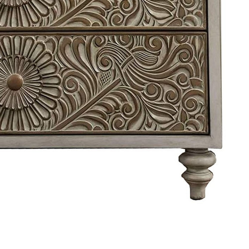 Chest with Polyresin Floral Design Ivory By Casagear Home BM252999