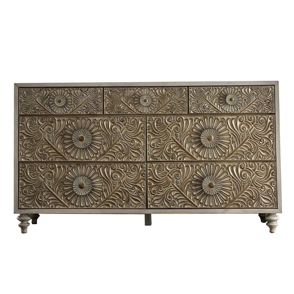 Dresser with Polyresin Floral Design, Ivory By Casagear Home