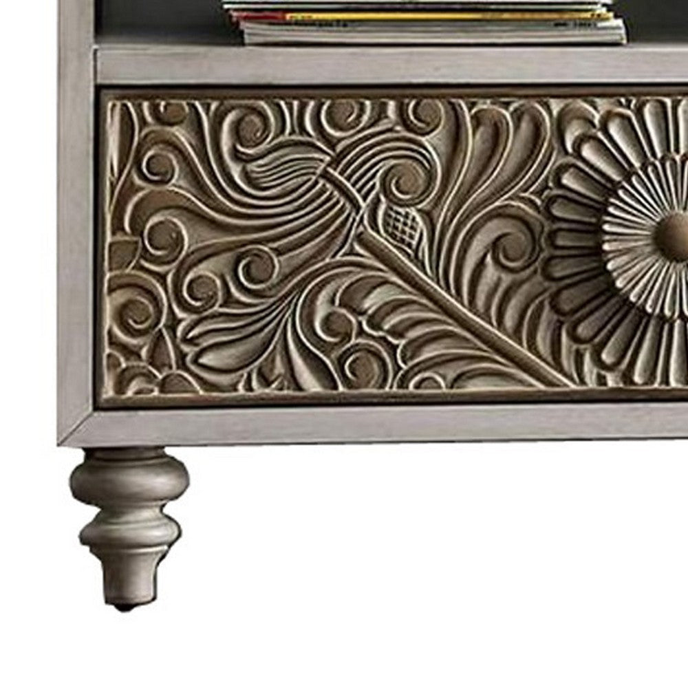 TV Stand with Polyresin Floral Design Ivory By Casagear Home BM253003