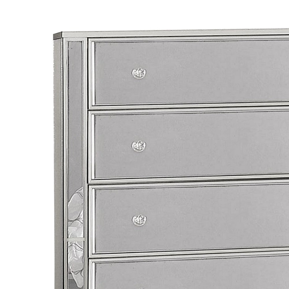 Chest with Crystal Knobs and Mirror Panels Silver BM253004