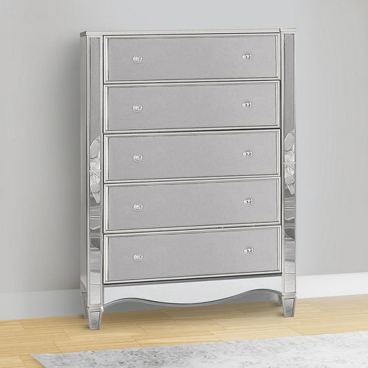 Chest with Crystal Knobs and Mirror Panels, Silver