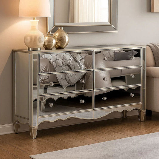 Vivian Dresser | Crystal Knobs | Mirror Panels | Silver BM253005