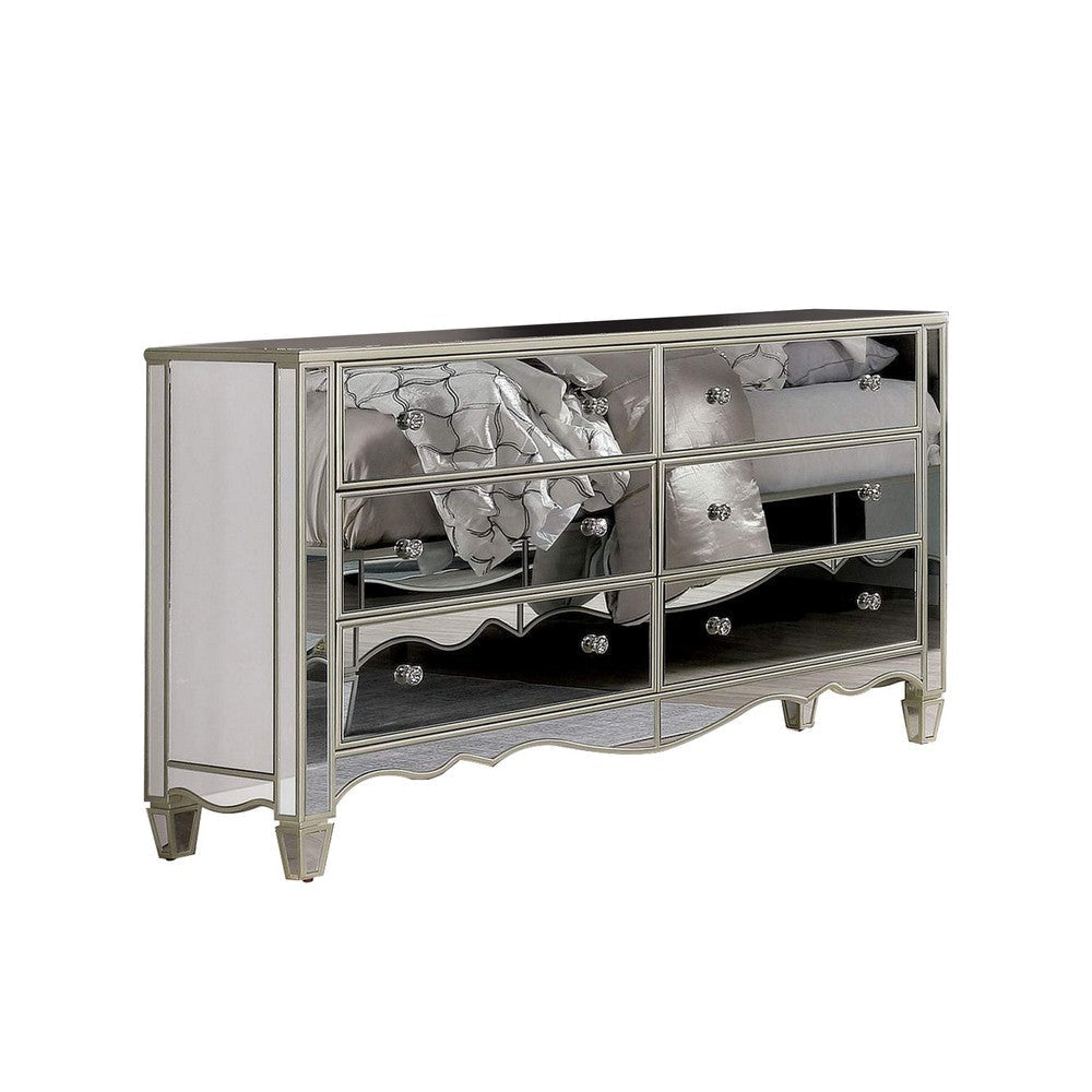 Vivian Dresser | Crystal Knobs | Mirror Panels | Silver
