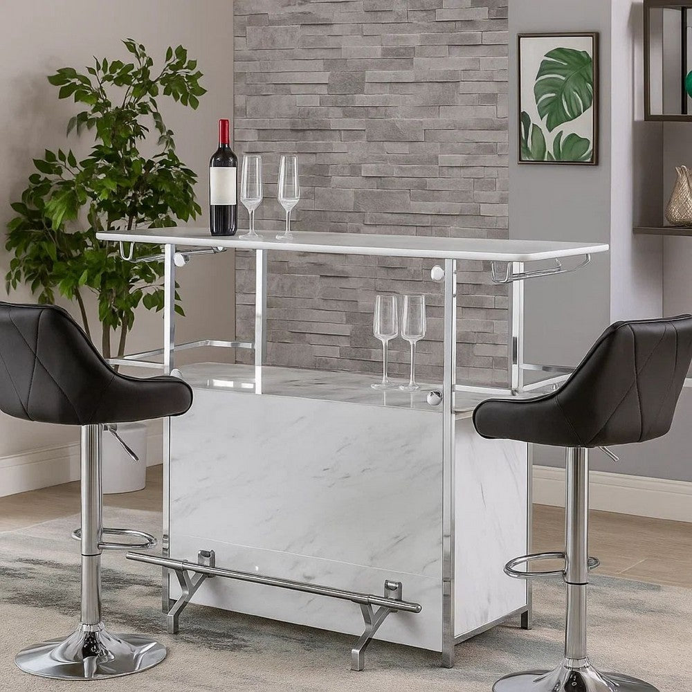 Laria Bar Table | Faux Marble | Chrome Finish | White & Silver