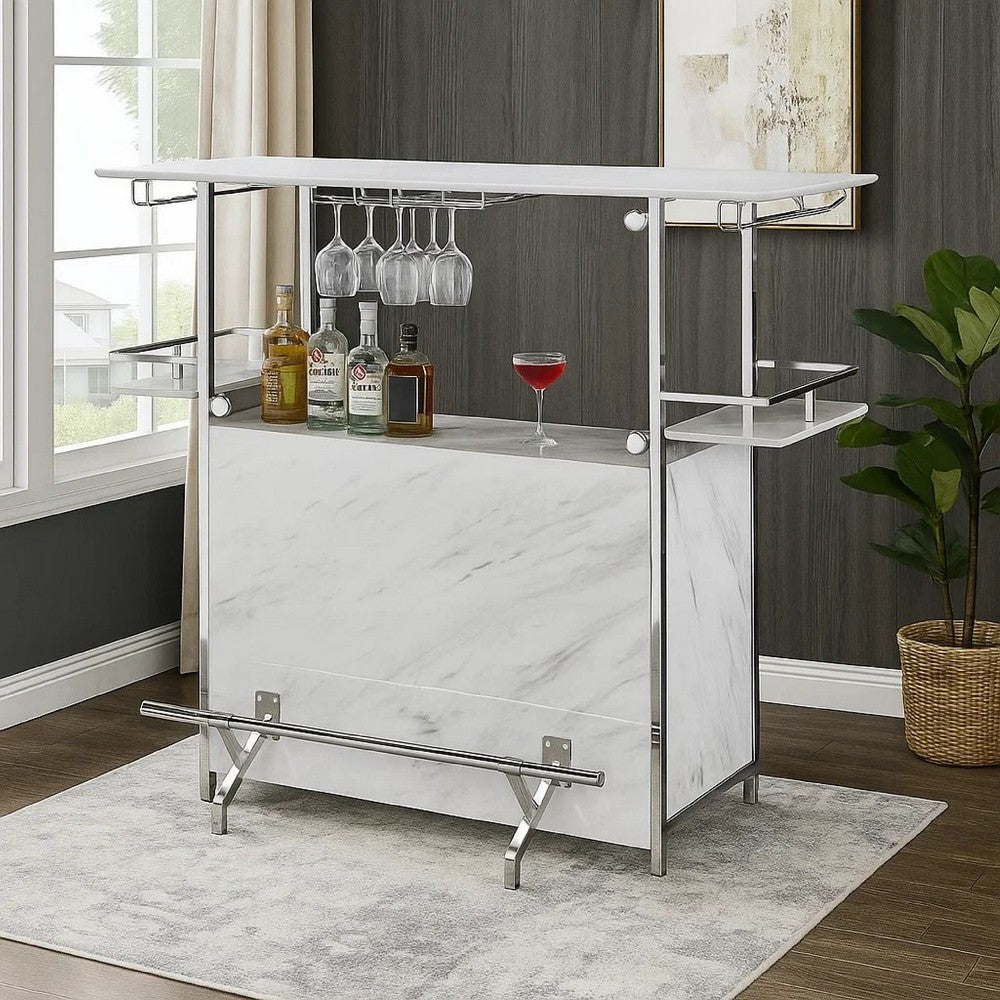 Laria Bar Table | Faux Marble | Chrome Finish | White & Silver