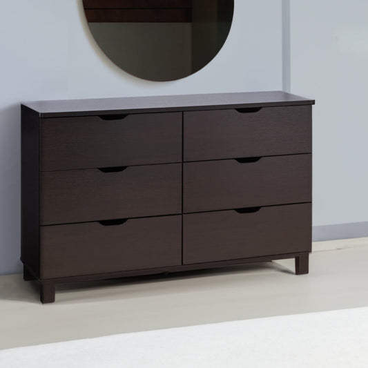 Dresser with 6 Drawers and Cut Out Pulls, Dark Brown By Casagear Home
