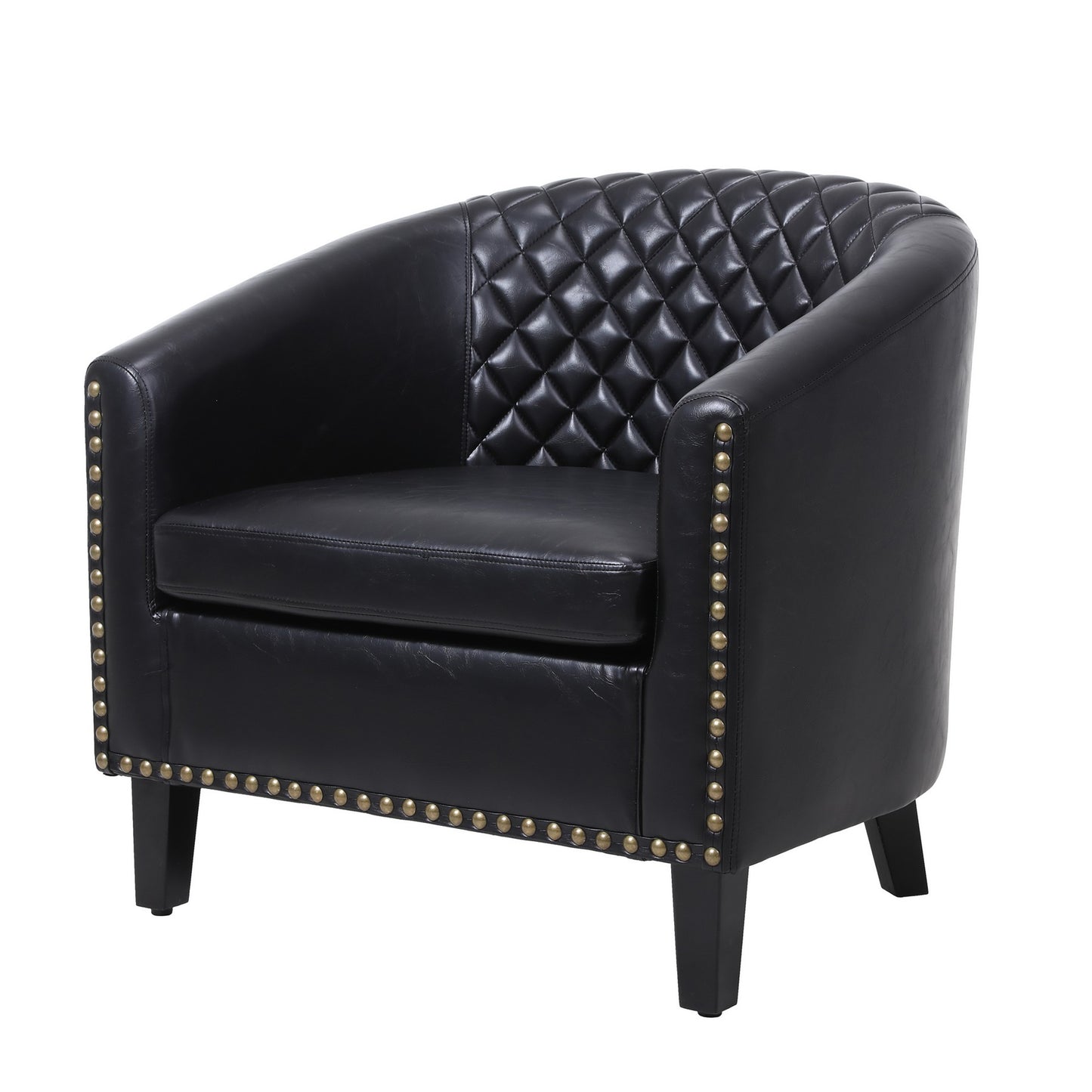 Leatherette Accent Chair with Nailhead Trim and Diamond Stitch, Black By Casagear Home