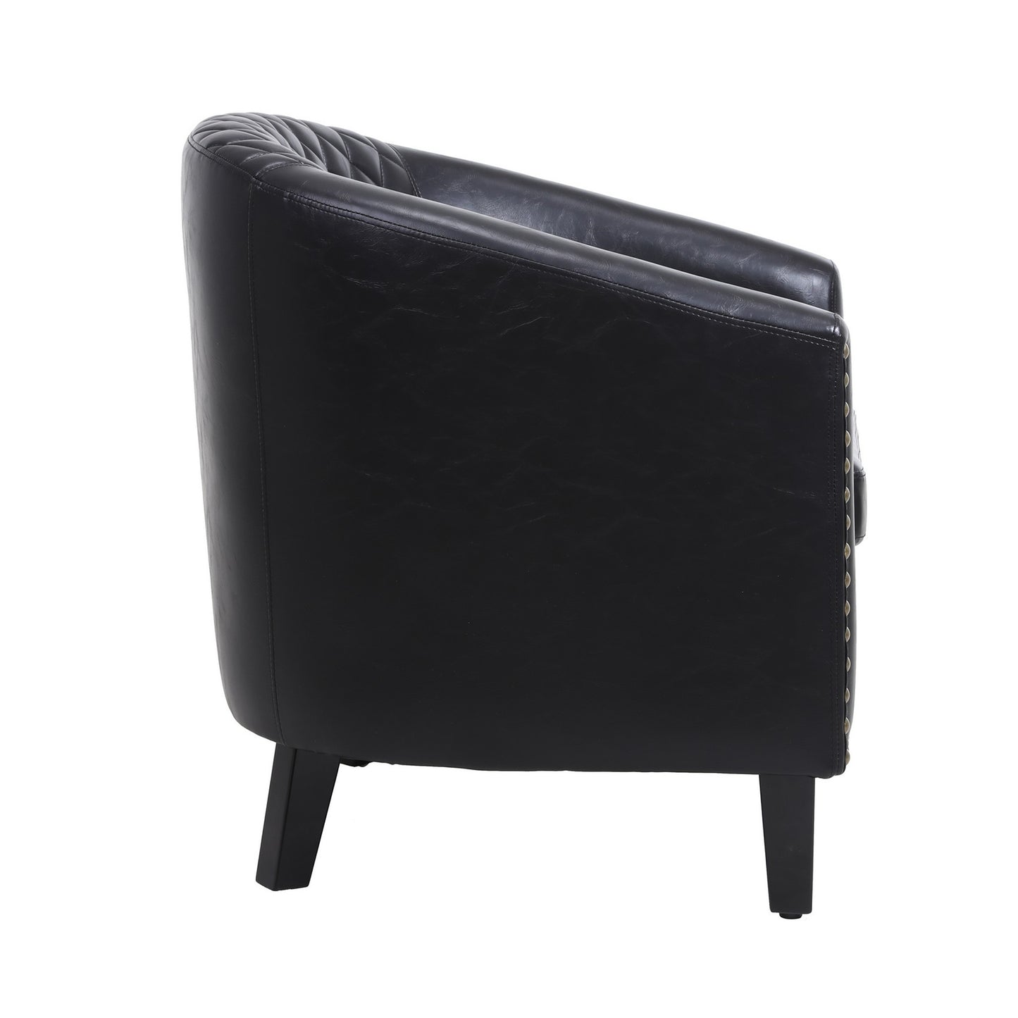 Leatherette Accent Chair with Nailhead Trim and Diamond Stitch, Black By Casagear Home