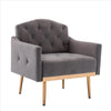 Accent Chair with Tufted Stitching Details and Metal Legs, Gray and Gold By Casagear Home