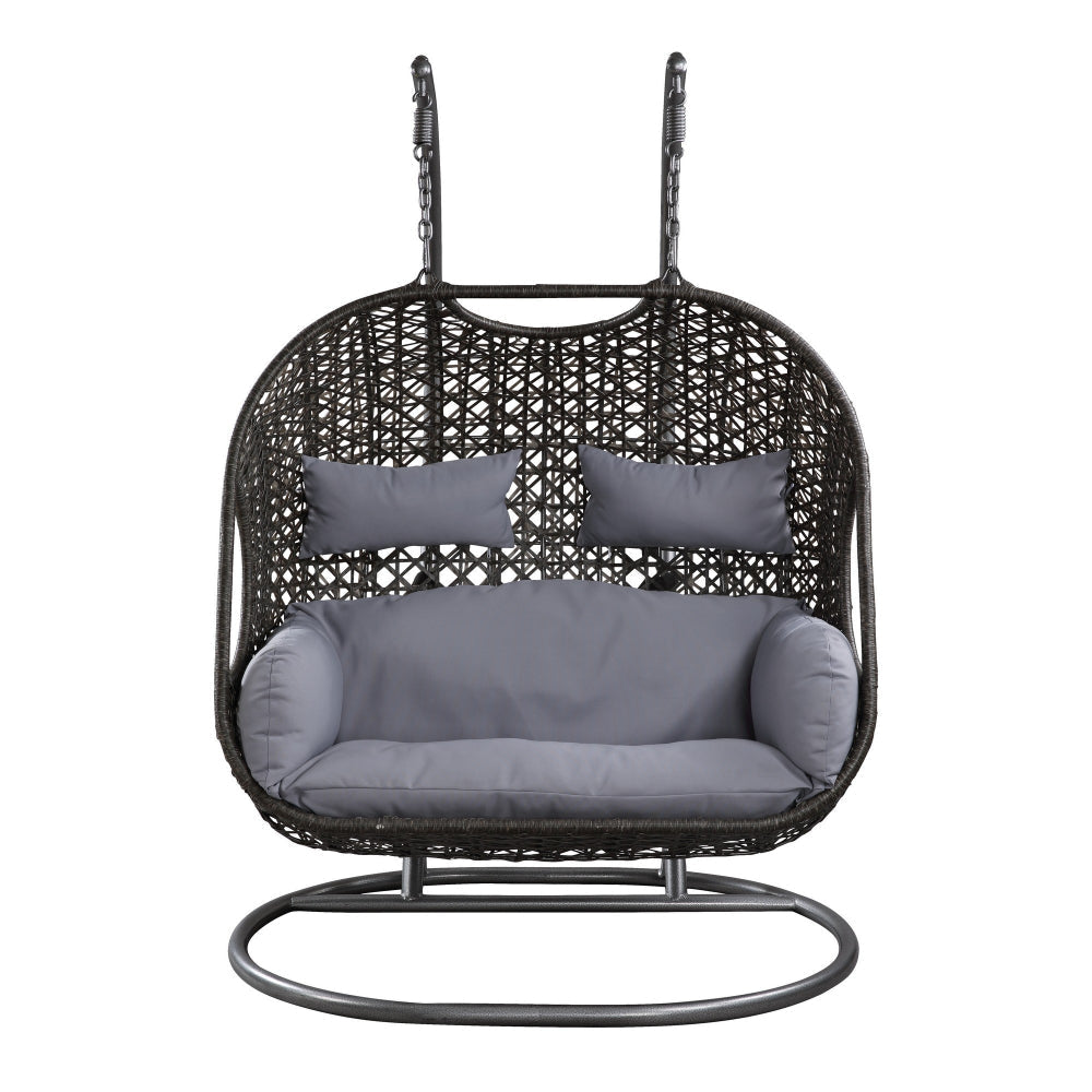 Patio Swing Chair with Tubular Stand and Wicker Weaving Black By Casagear Home BM261732