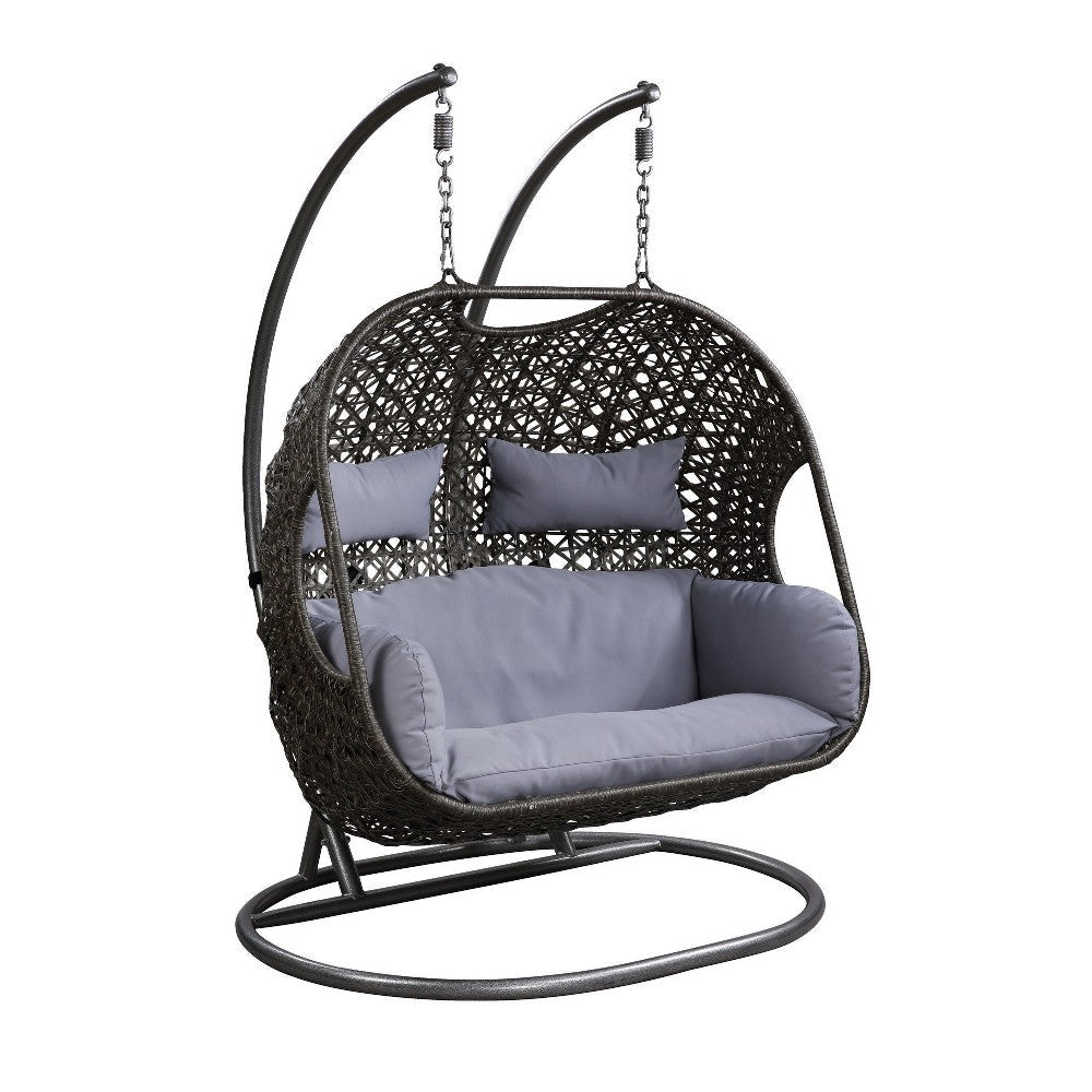 Cora Patio Swing Chair | Wicker Weave | Tubular Stand | Black BM261732