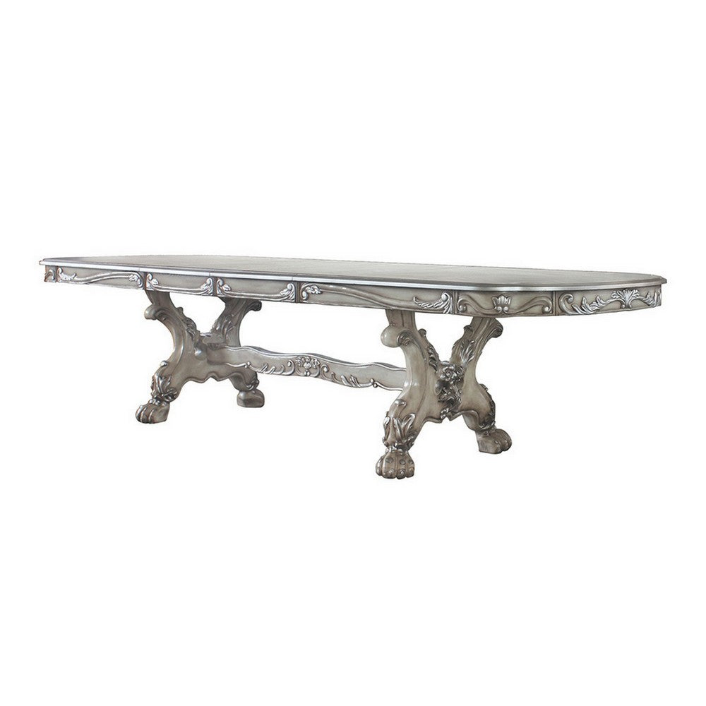 Dining Table with Scrolled Motifs and Claw Feet, Silver