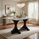 Dining Table with Marble Top and Trestle Base, Offwhite