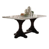 Dining Table with Marble Top and Trestle Base, Offwhite