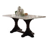 Dining Table with Marble Top and Trestle Base, Offwhite