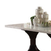 Dining Table with Marble Top and Trestle Base, Offwhite