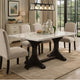 Dining Table with Marble Top and Trestle Base, Offwhite
