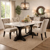 Dining Table with Marble Top and Trestle Base, Offwhite