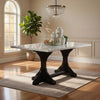 Dining Table with Marble Top and Trestle Base, Offwhite