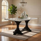 Dining Table with Marble Top and Trestle Base, Offwhite