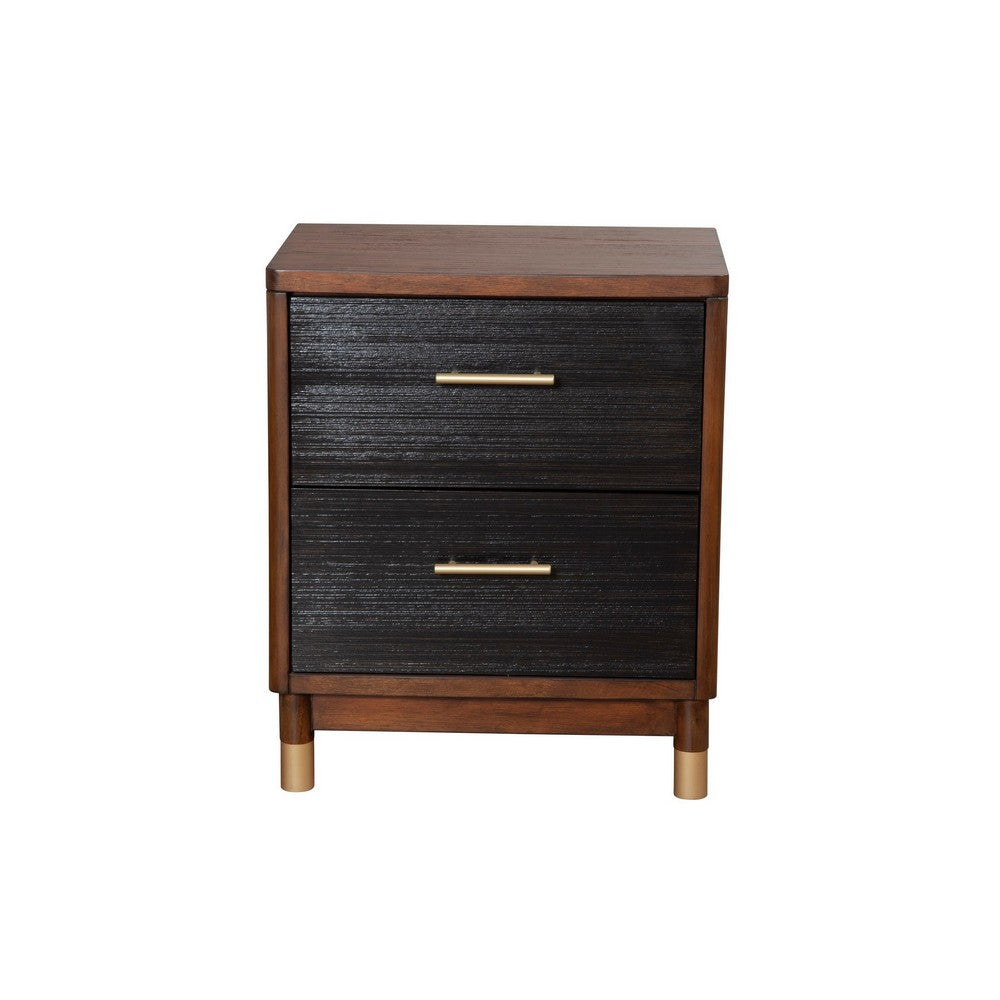 Nightstand with 2 Drawers and Round Legs, Brown and Black