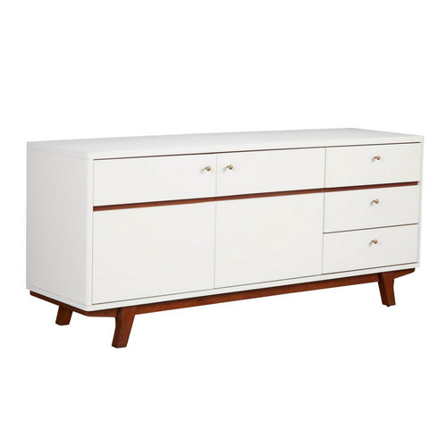 TV Console with 2 Door Cabinets and 3 Drawers, Brown and White