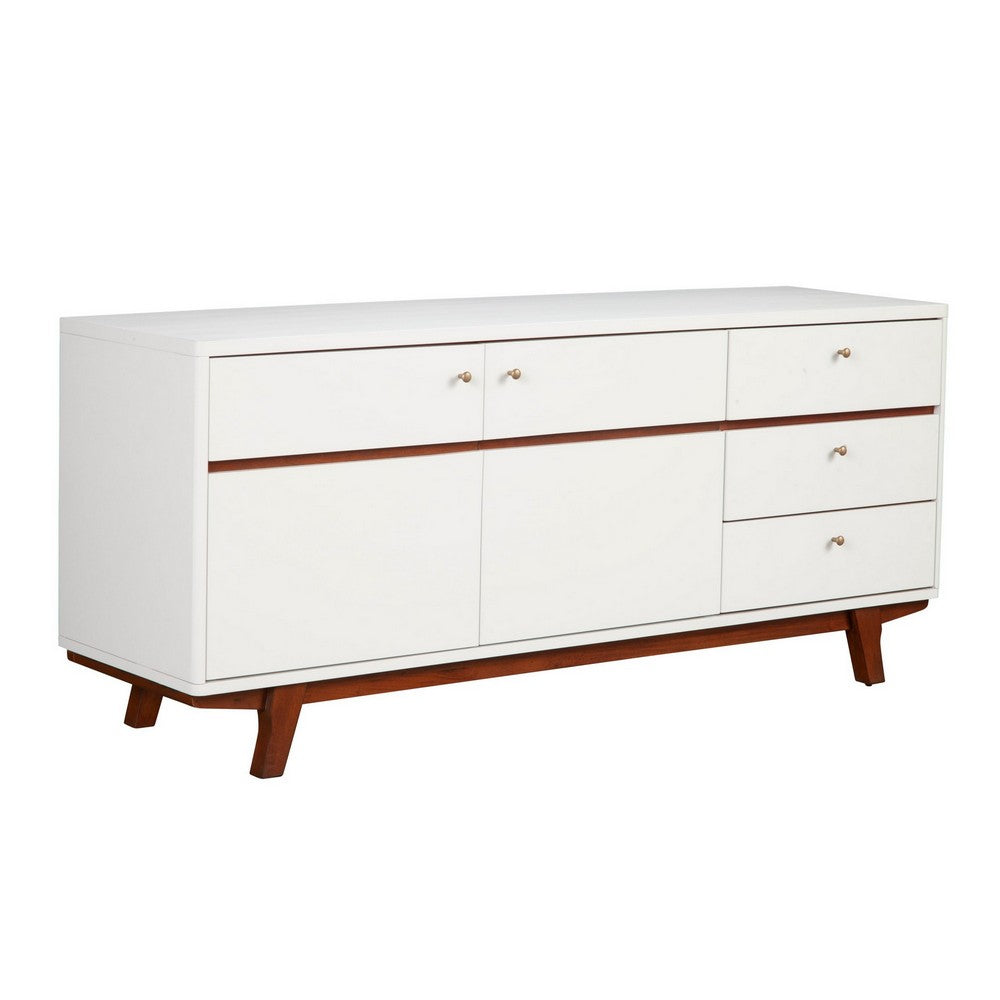 TV Console with 2 Door Cabinets and 3 Drawers, Brown and White