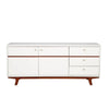 TV Console with 2 Door Cabinets and 3 Drawers, Brown and White