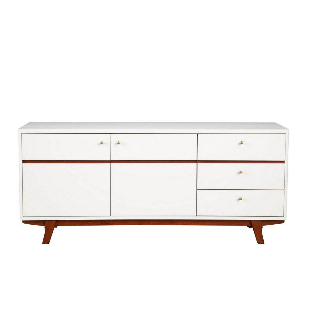 TV Console with 2 Door Cabinets and 3 Drawers, Brown and White