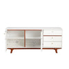 TV Console with 2 Door Cabinets and 3 Drawers, Brown and White