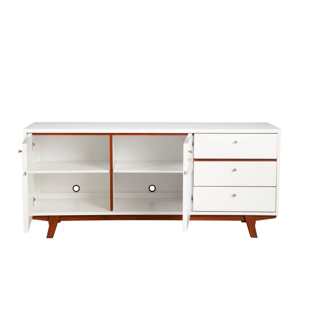 TV Console with 2 Door Cabinets and 3 Drawers, Brown and White