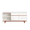TV Console with 2 Door Cabinets and 3 Drawers, Brown and White