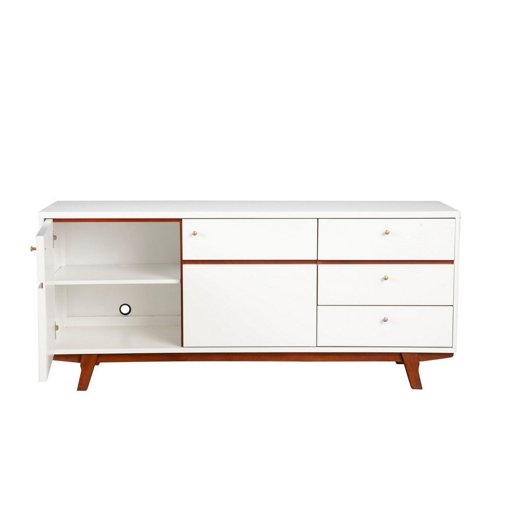 TV Console with 2 Door Cabinets and 3 Drawers, Brown and White