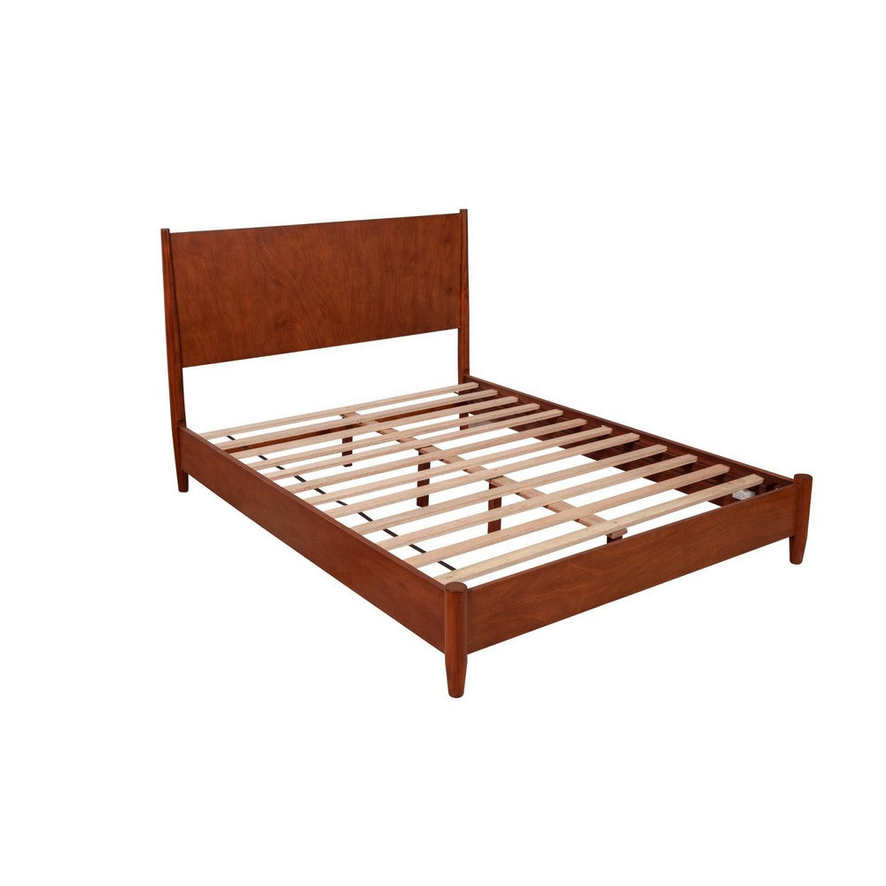Queen Platform Bed with Panel Headboard, Cherry Brown