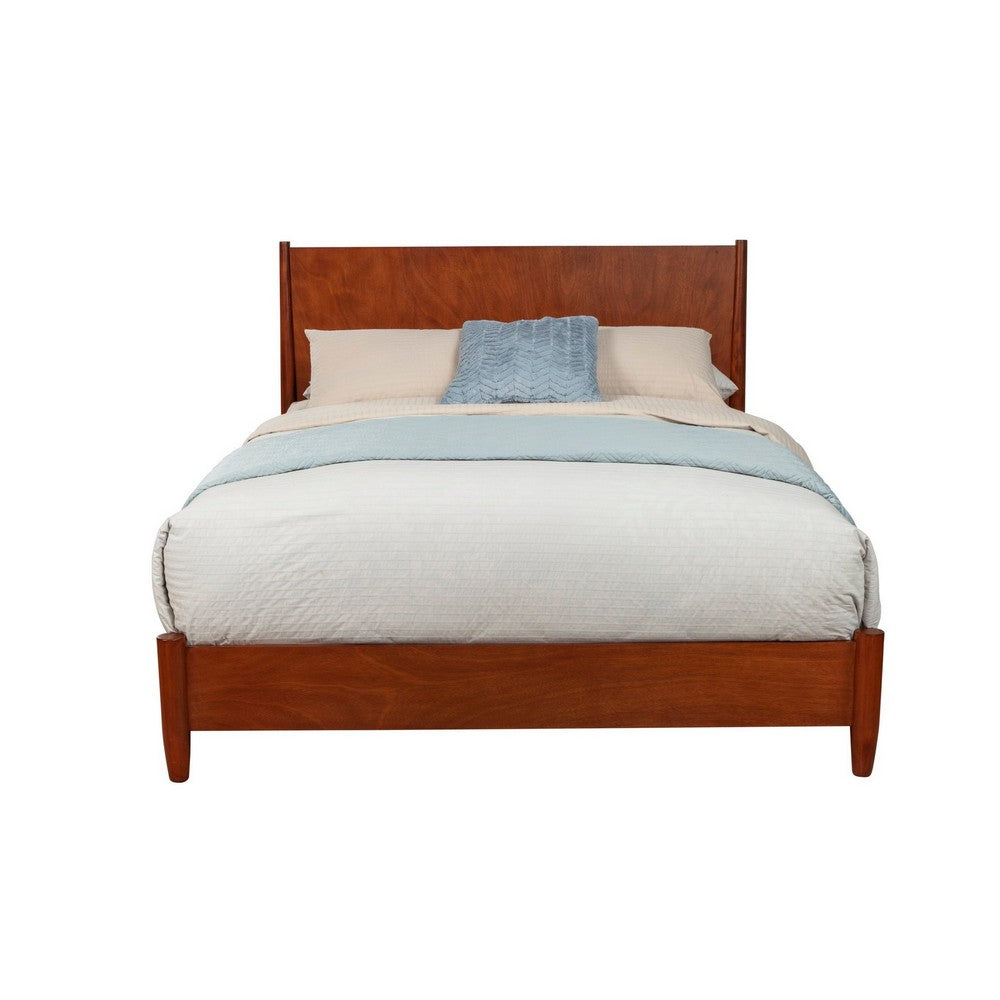 Queen Platform Bed with Panel Headboard, Cherry Brown
