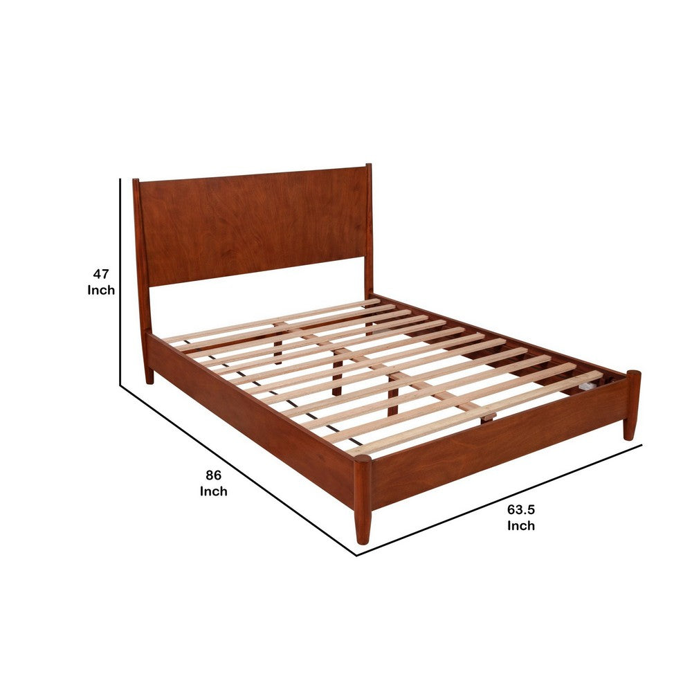 Queen Platform Bed with Panel Headboard, Cherry Brown