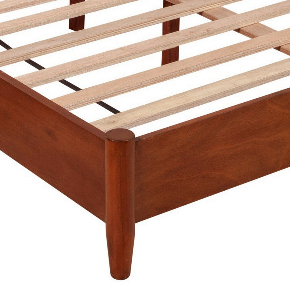 King Platform Bed with Panel Headboard, Cherry Brown