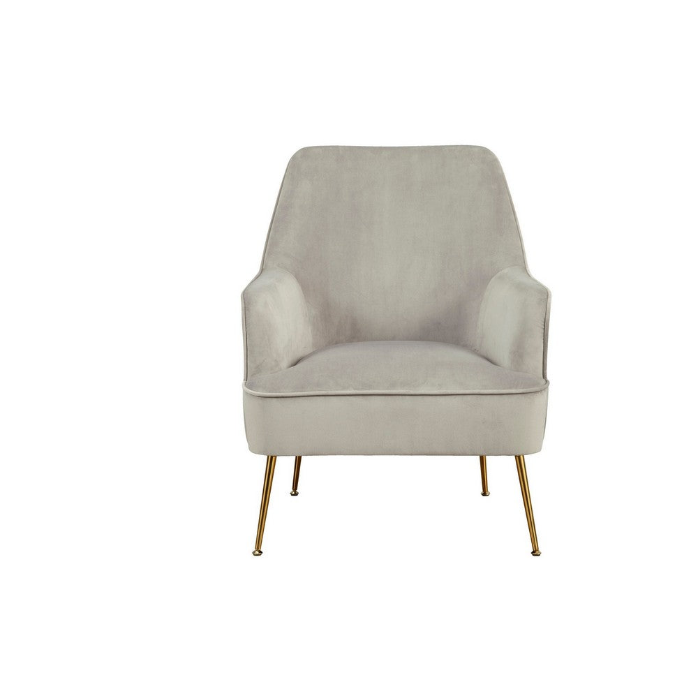 Accent Chair with T Cushioned Seat and Metal Legs, Gray