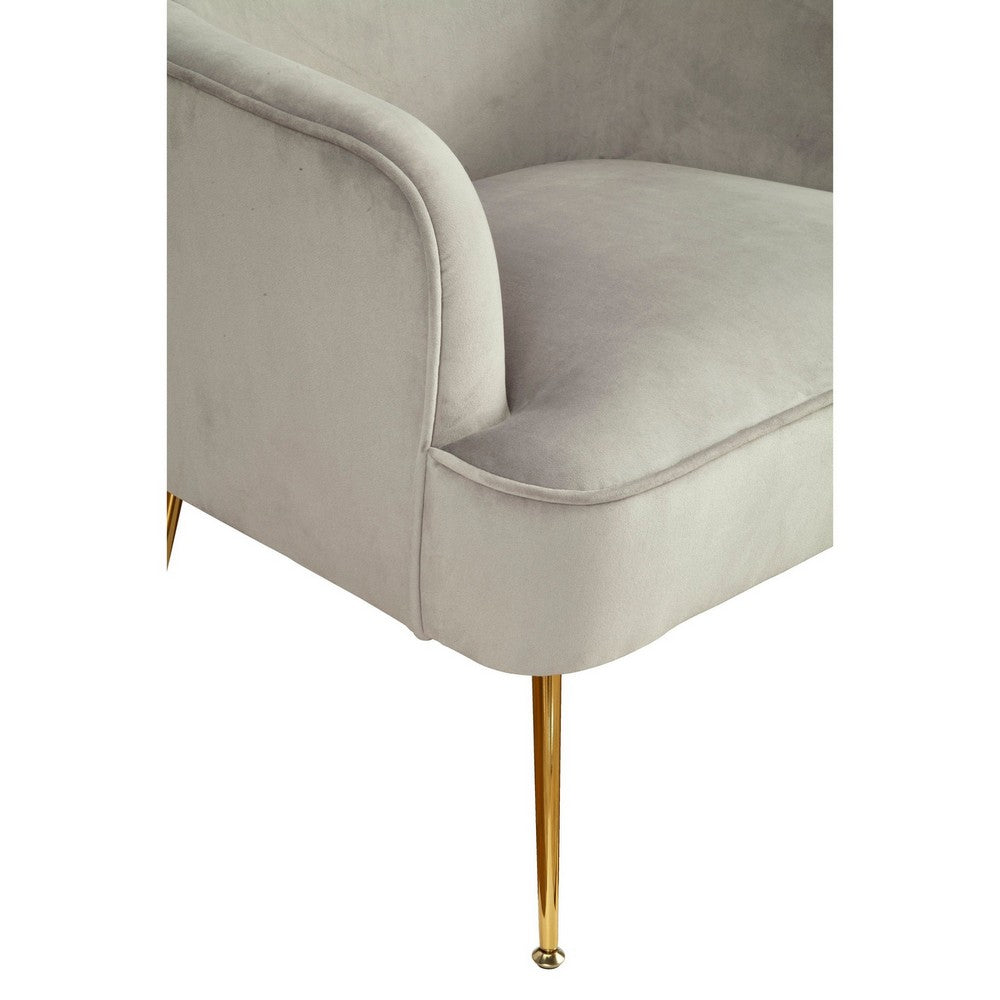 Accent Chair with T Cushioned Seat and Metal Legs, Gray