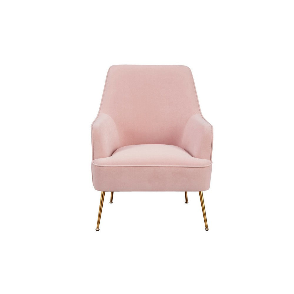 Accent Chair with T Cushioned Seat and Metal Legs, Pink
