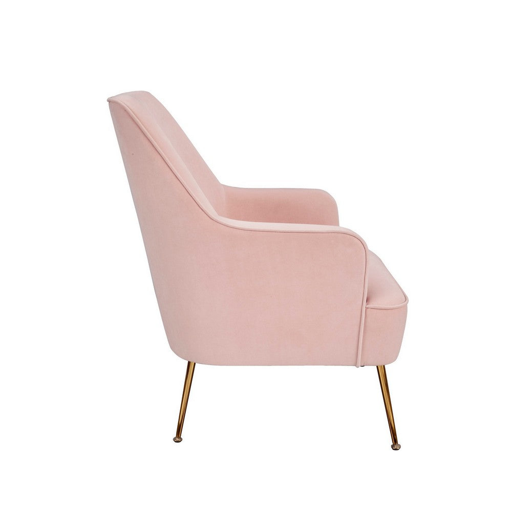 Accent Chair with T Cushioned Seat and Metal Legs, Pink